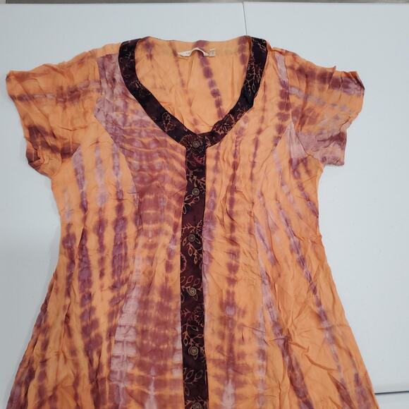 Soft Surroundings Dress Womens XL Orange Purple Tie Dye V Neck Boho A-Line - Picture 4 of 12